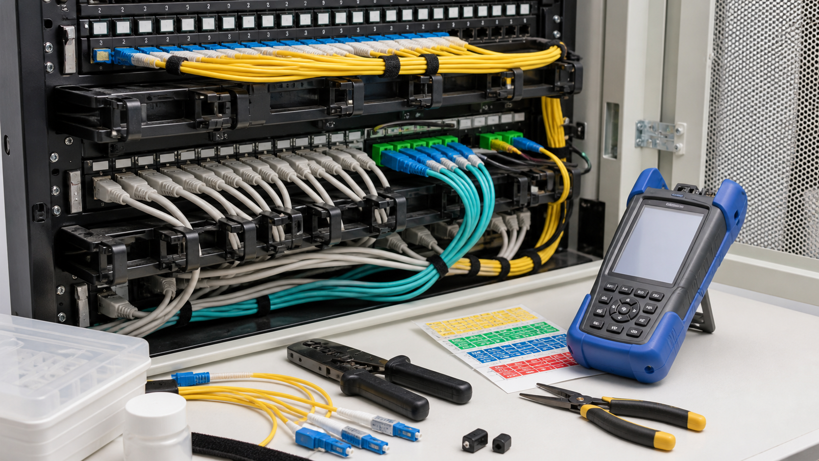 Low-voltage patch panels, fiber tester and maintenance tools