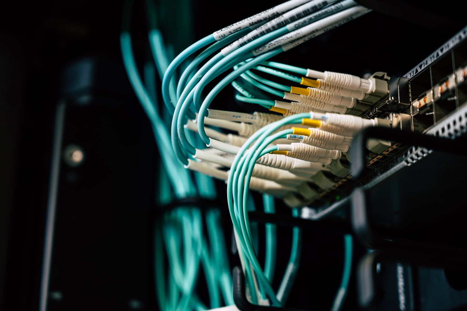 Fiber, network cables and patching inside a data-center rack